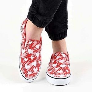 ❤️ ❤️❤️VANS Asher Marble Hearts Red Slip On Sneaker ShSize 8 US❤️❤️❤️